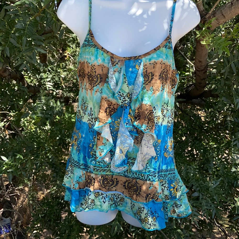 Spaghetti strap tank with flouncy tiers